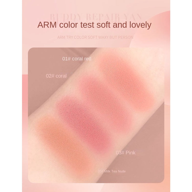 FOMIX Monochrome Blush Matte Nature Makeup Setting Powder Water Proof Lasting Portable with Small Mirror Blush Cream Blusher