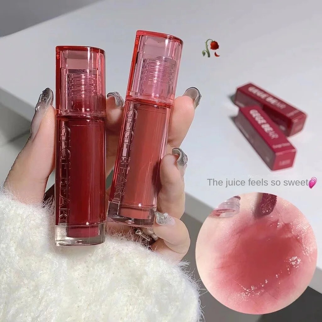 Gege Bear Lip Gloss Mirror Surface Moisturize Moisturizing Red Square Tube Liquid Lipstick