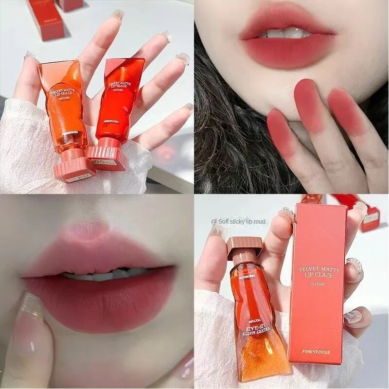 PinkyFocus Matte Lip Gloss Fog Surface Velvet Lasting Ice Cubes Lip Glaze Lasting Lipstick