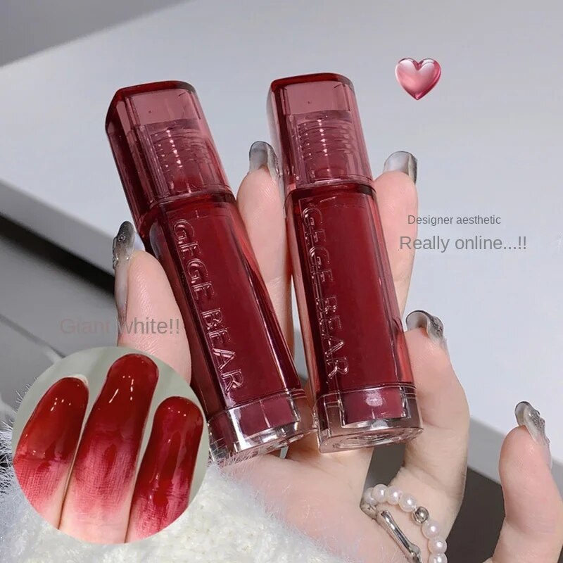 Gege Bear Lip Gloss Mirror Surface Moisturize Moisturizing Red Square Tube Liquid Lipstick