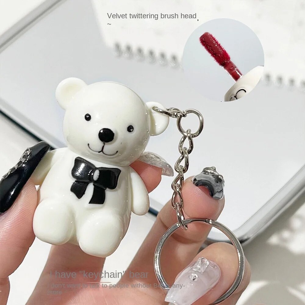 Cute Little Bear Lip Gloss Mirror Surface Moisturize Key Chain Portable Lipstick