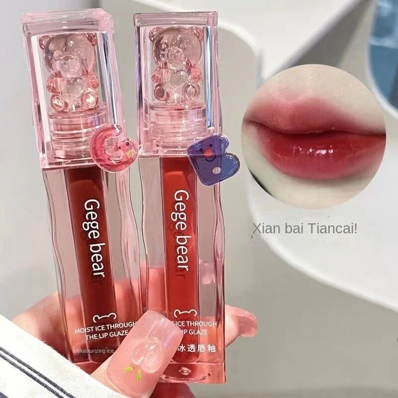 Cute and Transparent Bear Lip Gloss Mirror Surface Moisturize Moisturizing Water Proof Lasting Not Easy To Fade Lipstick