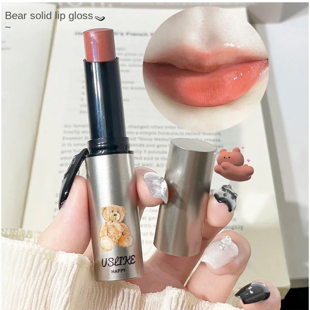 Uslike Cute Little Bear Lip Gloss Moisturize Moisturizing Mirror Surface Water Proof Lipstick