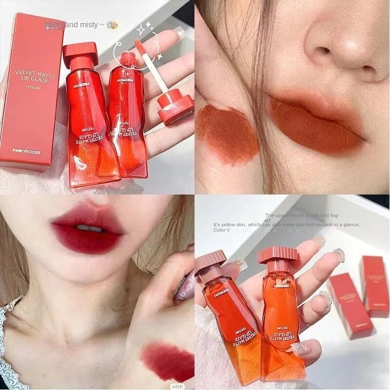 PinkyFocus Matte Lip Gloss Fog Surface Velvet Lasting Ice Cubes Lip Glaze Lasting Lipstick