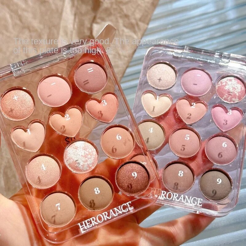 HERORANGE Heart Eyeshadow Palette Matte Pearlescent Glitter Powder Water Proof Lasting Not Easy To Take Off Makeup Twelve Color Eye Shadow