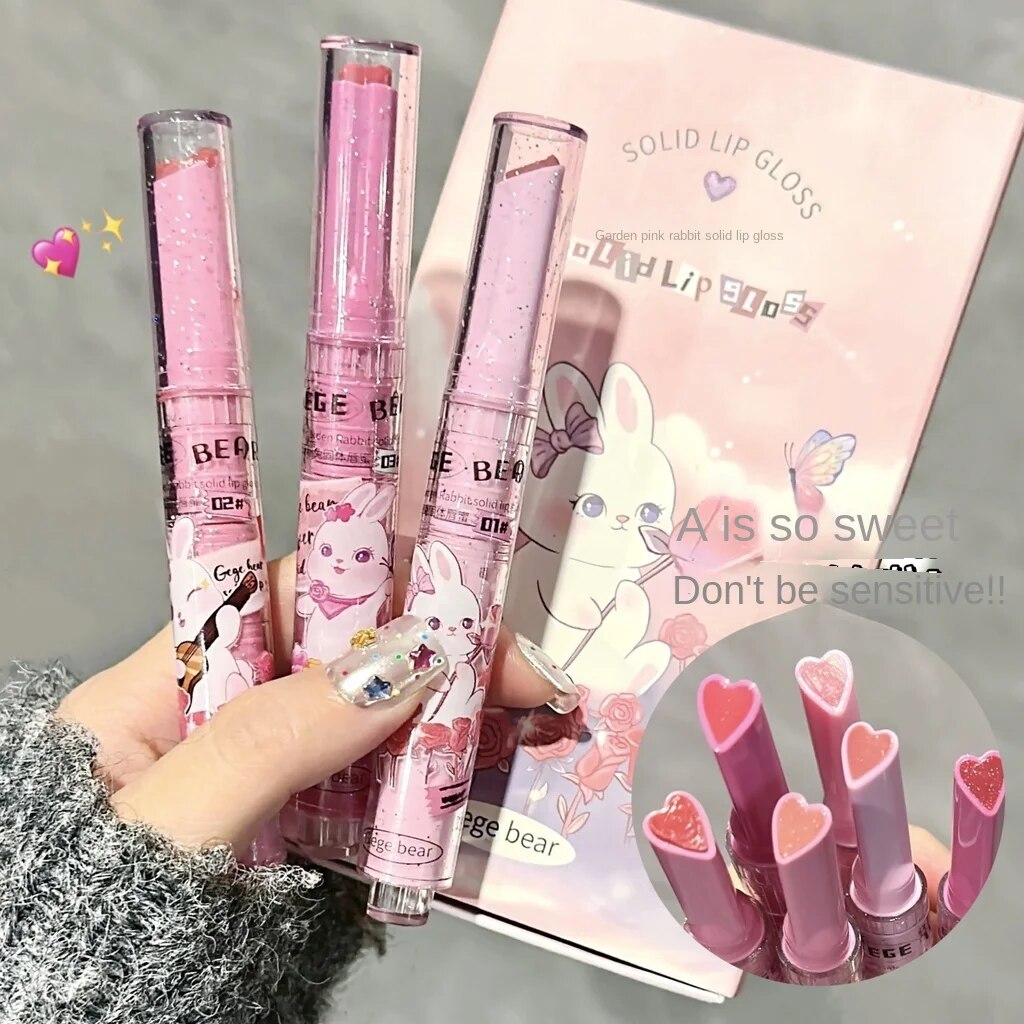 Gege Bear Love Lipstick Pink Rabbit Solid Sparkling Moisturizing Moisturize Lasting Lip Gloss