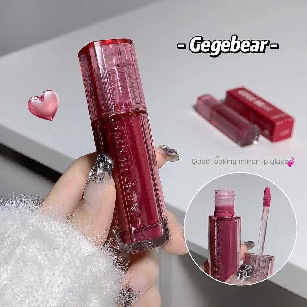 Gege Bear Lip Gloss Mirror Surface Moisturize Moisturizing Red Square Tube Liquid Lipstick