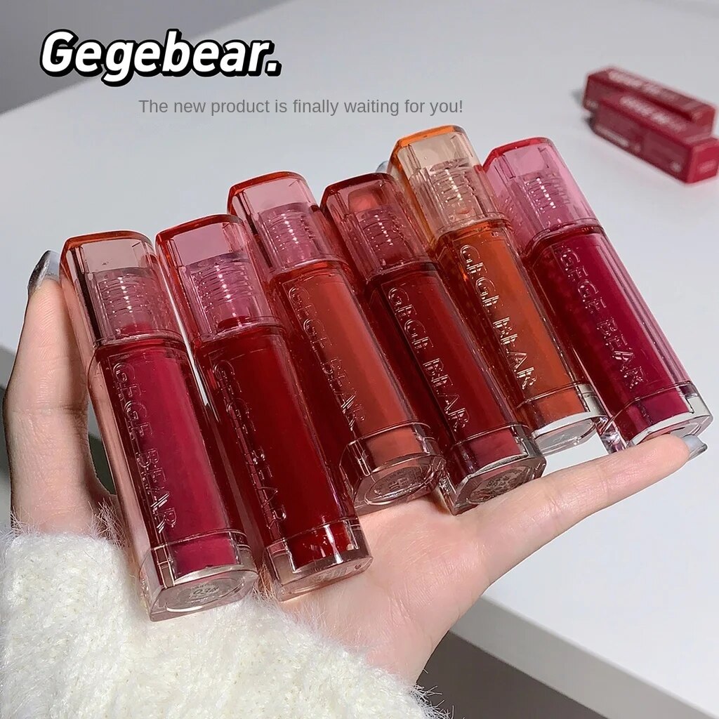 Gege Bear Lip Gloss Mirror Surface Moisturize Moisturizing Red Square Tube Liquid Lipstick