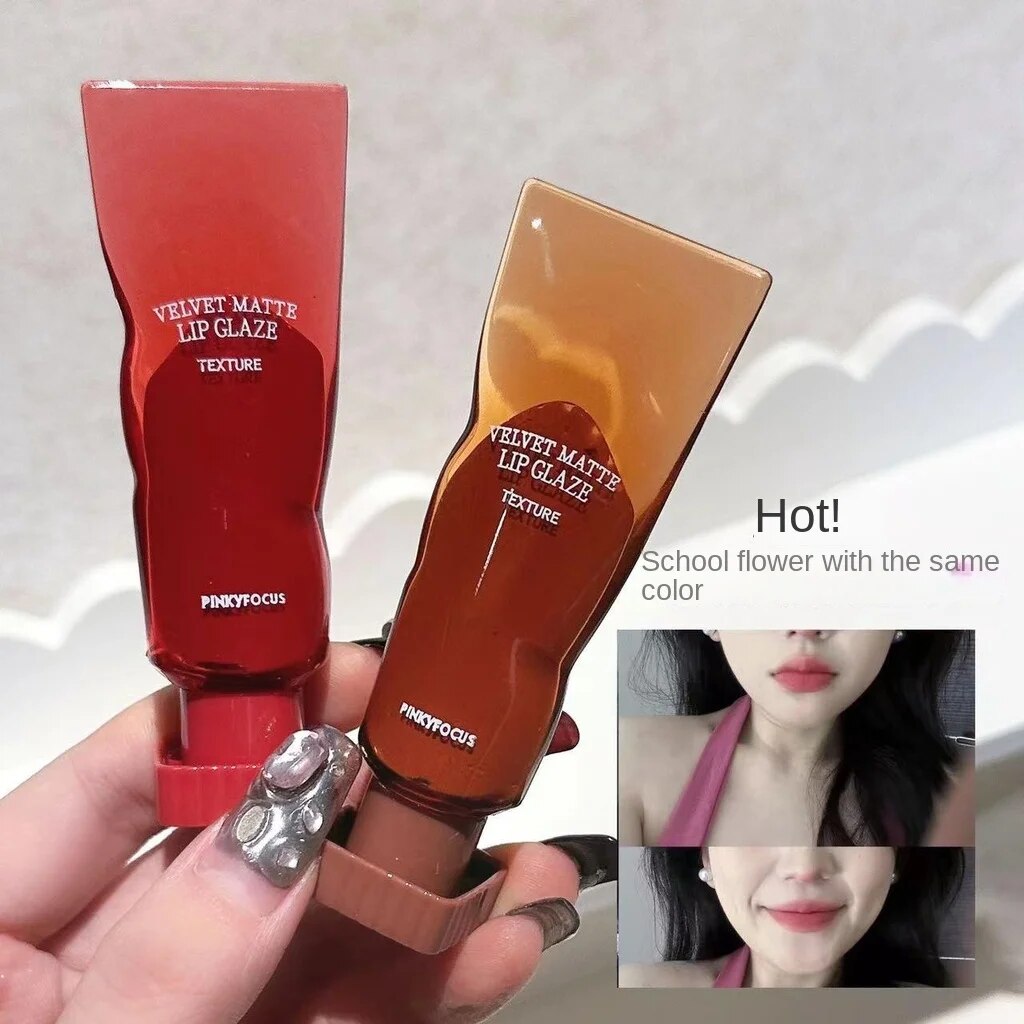 PinkyFocus Matte Lip Gloss Fog Surface Velvet Lasting Ice Cubes Lip Glaze Lasting Lipstick