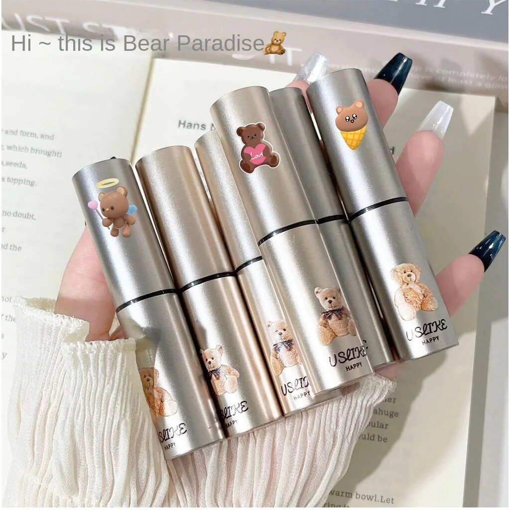 Uslike Cute Little Bear Lip Gloss Moisturize Moisturizing Mirror Surface Water Proof Lipstick