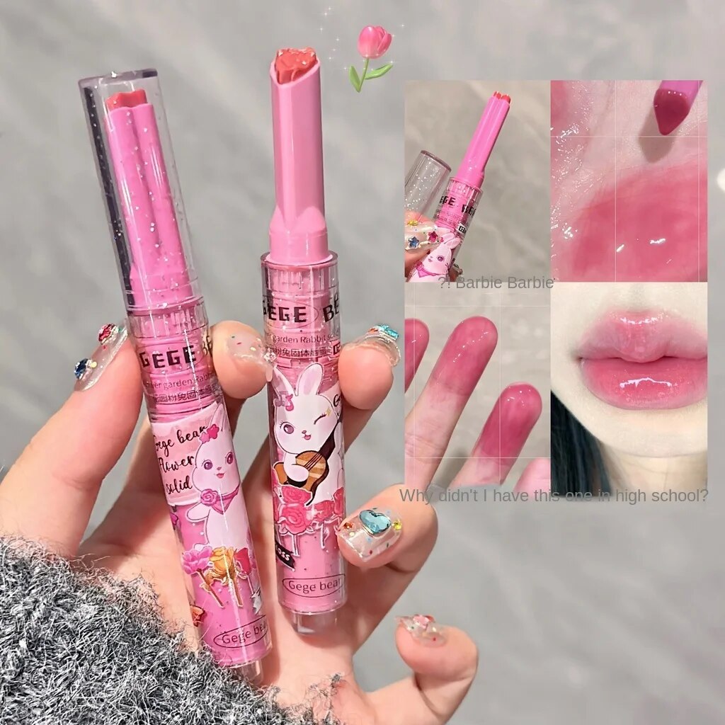 Gege Bear Love Lipstick Pink Rabbit Solid Sparkling Moisturizing Moisturize Lasting Lip Gloss