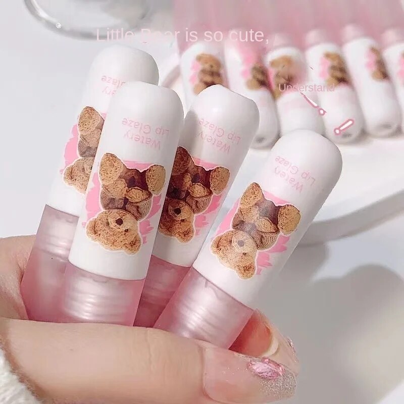 Kobeleen Cute Bear Lip Gloss Nature Matte Soft Fog Lip Mud Velvet Lipstick