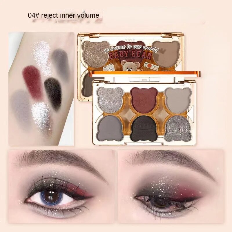 Xixi Cute Little Bear Eye Shadow Matte Pearlescent Water Proof Lasting Blue Purple Dazzling Eye Makeup Six -color Eye Shadow Plate