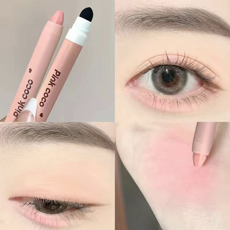 Pink Coco Eye Shadow Pearlescent Double Head High Gloss Lying Silkworm Pen Waterproof Lasting Brighten Eye Makeup Contouring Makeup Eye Shadow Stick