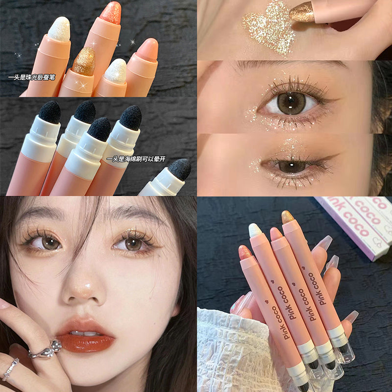 Pink Coco Eye Shadow Pearlescent Double Head High Gloss Lying Silkworm Pen Waterproof Lasting Brighten Eye Makeup Contouring Makeup Eye Shadow Stick