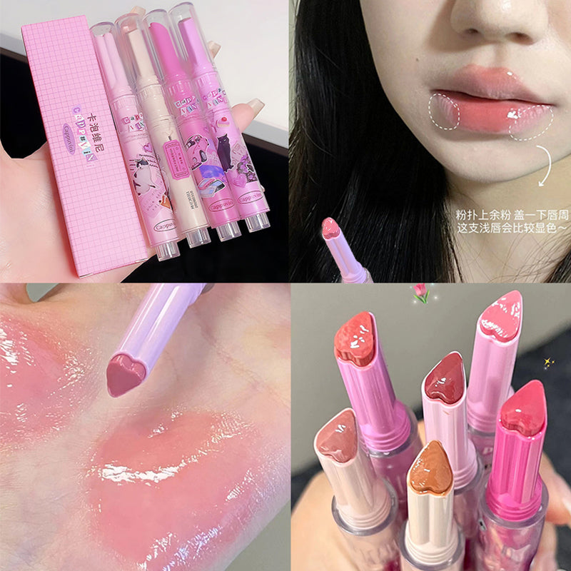 CAPPUVINI Heart Lipstick Milk Tea Color Watermelon Color Mirror Surface Lightening Lip Lines Moisturizing Moisturize Water Proof Lip Gloss