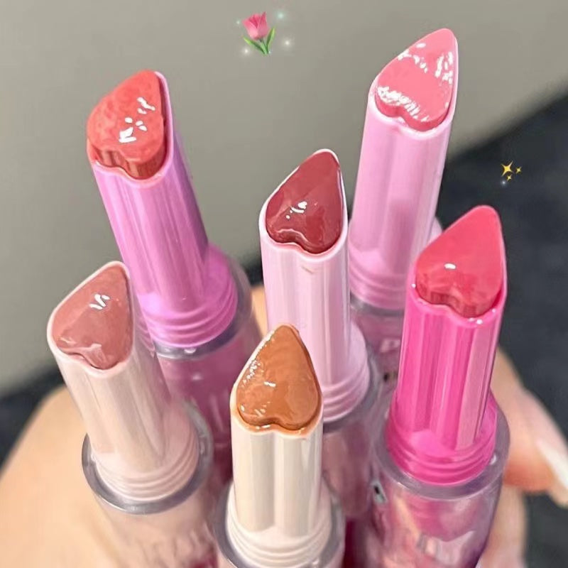 CAPPUVINI Heart Lipstick Milk Tea Color Watermelon Color Mirror Surface Lightening Lip Lines Moisturizing Moisturize Water Proof Lip Gloss