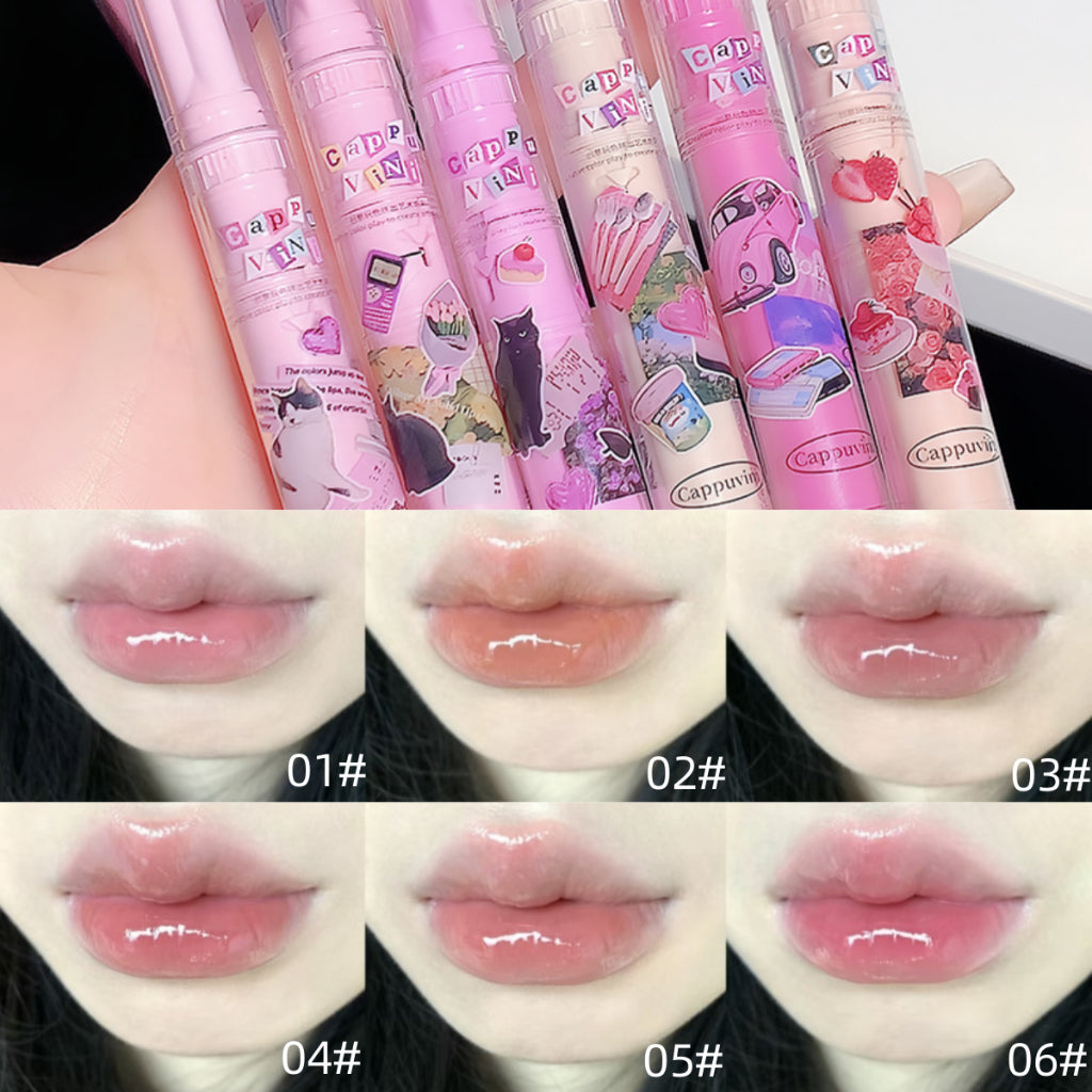 CAPPUVINI Heart Lipstick Milk Tea Color Watermelon Color Mirror Surface Lightening Lip Lines Moisturizing Moisturize Water Proof Lip Gloss