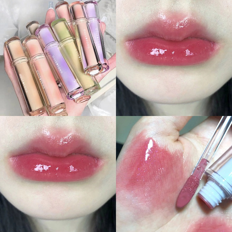 OULESONG Lip Gloss Round Tube Mirror Surface Moisturize Moisturizing Lipstick