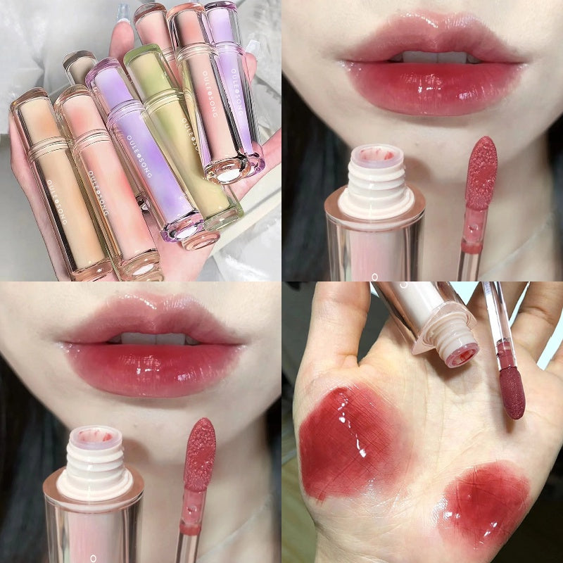 OULESONG Lip Gloss Round Tube Mirror Surface Moisturize Moisturizing Lipstick