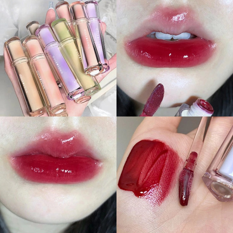 OULESONG Lip Gloss Round Tube Mirror Surface Moisturize Moisturizing Lipstick