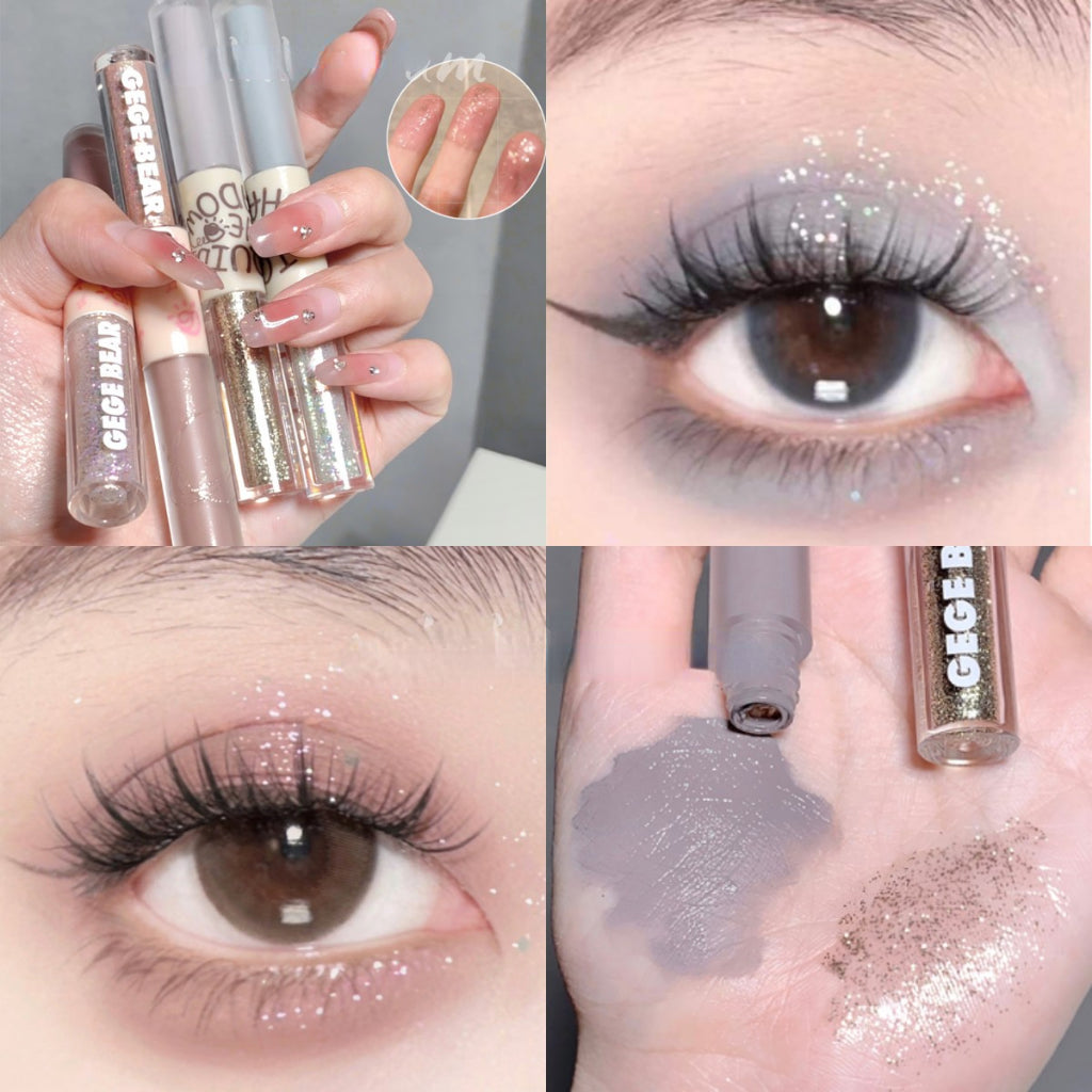 Gege Bear Liquid Eye Shadow Double Head Glittering Brighten Pearlescent Sequins Matte Water Proof Moisturize Eye Shadow Stick