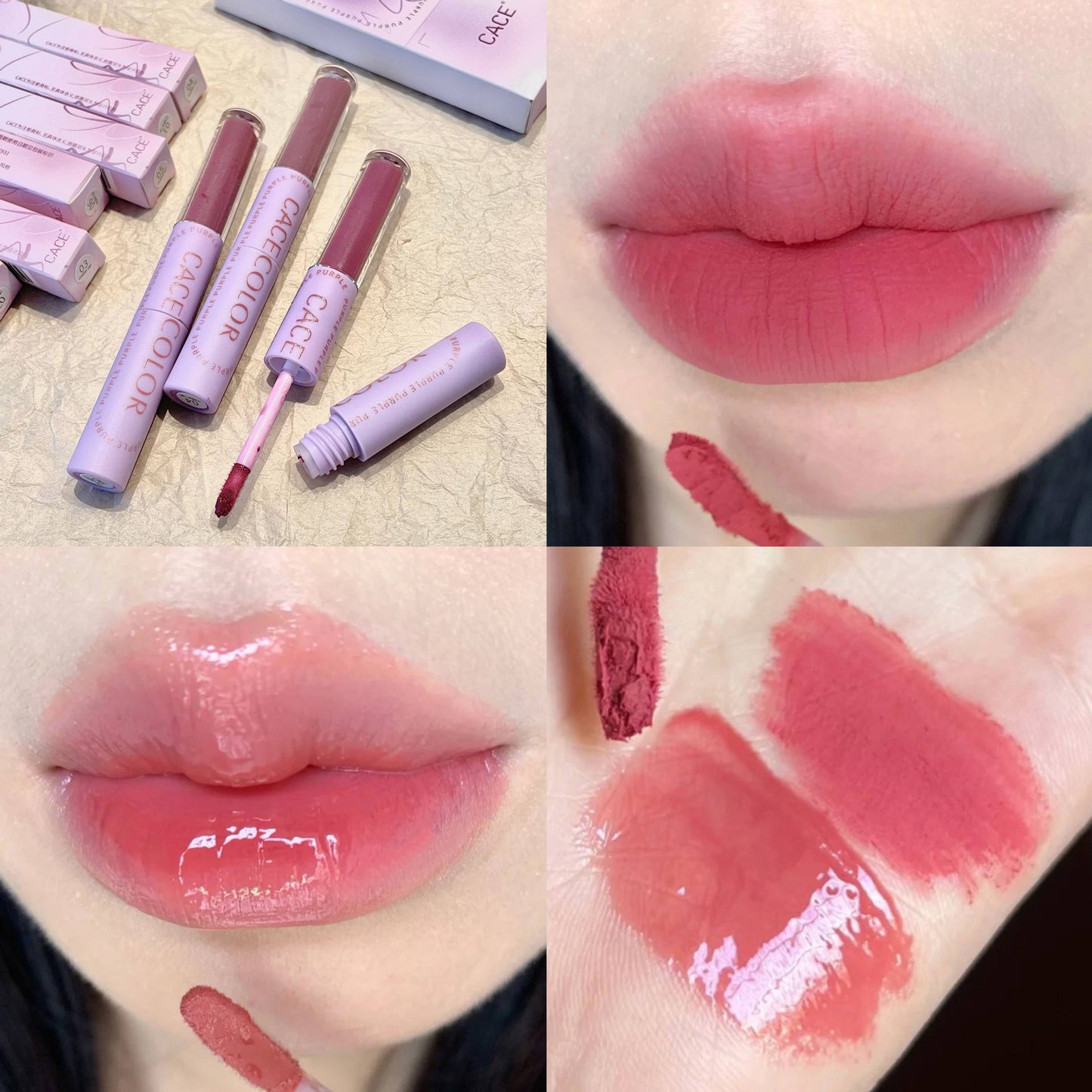 CACE New Arrivals Double Head Lip Glaze Autumn and Winter Color System Taro Purple Matte Lip Gloss Waterproof Lipstick