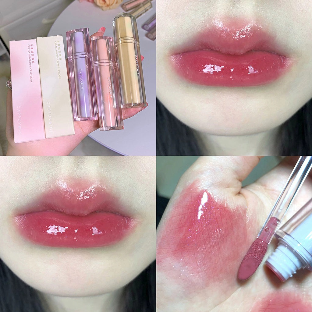 Cappuvini Mirror Surface Lip Gloss Jelly Lips Triangular Transparent Tube Moisturize Moisturizing Water Proof Not Easy To Fade Lipstick