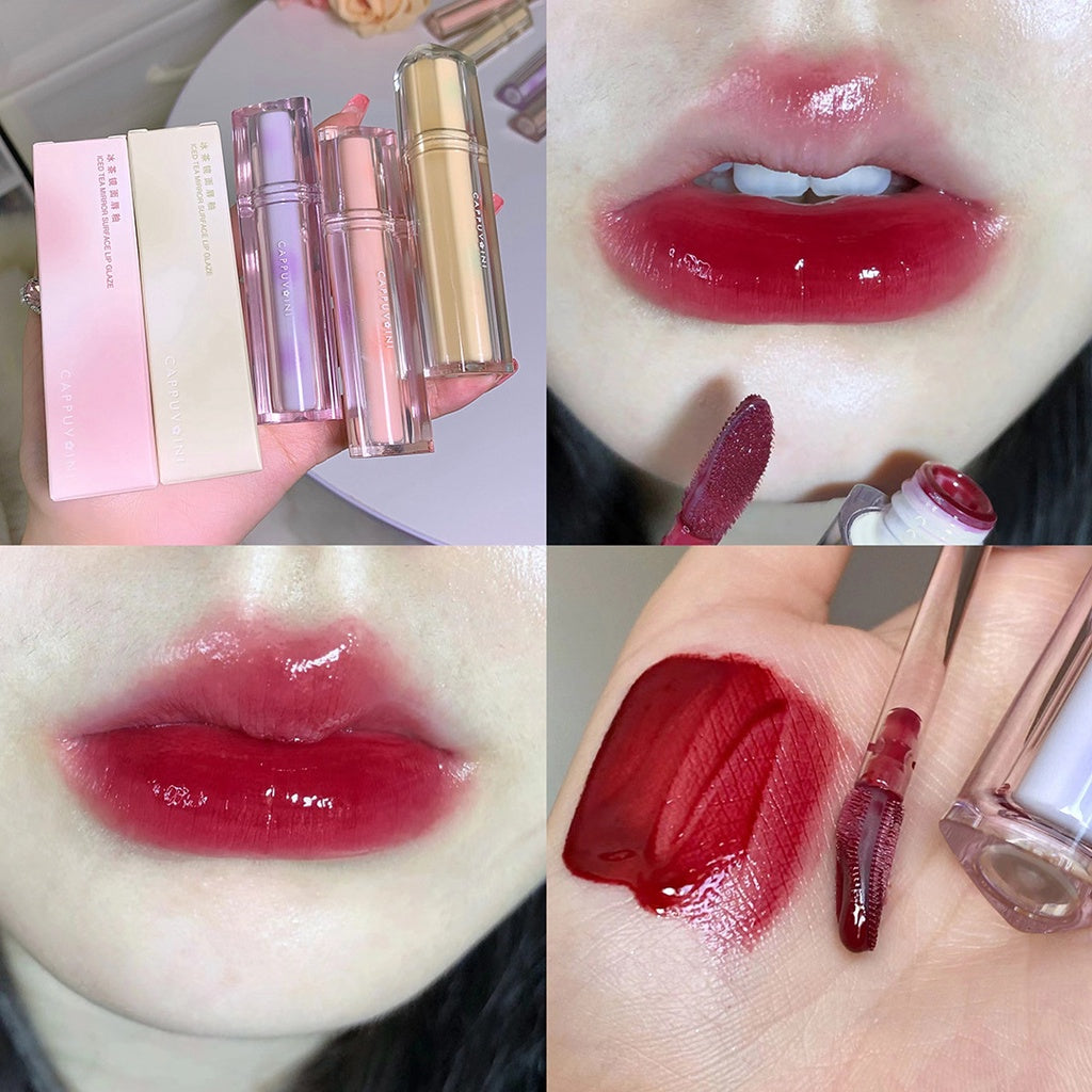 Cappuvini Mirror Surface Lip Gloss Jelly Lips Triangular Transparent Tube Moisturize Moisturizing Water Proof Not Easy To Fade Lipstick