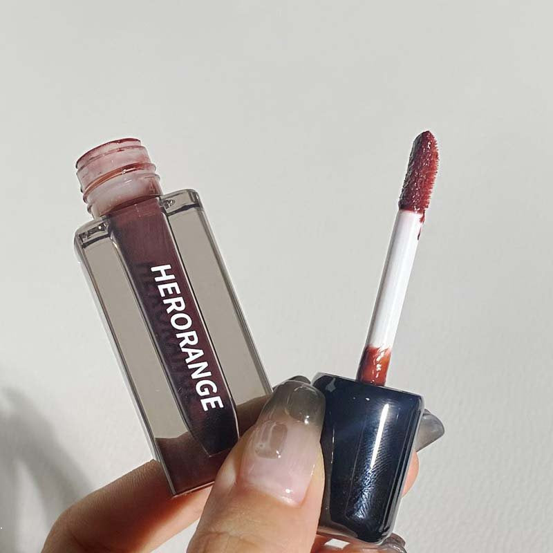 HERORANGE~ Small Square Tube Mirror Surface Lip Glaze Not Easy To Fade Fast Film Formation Lipstick Lip Gloss