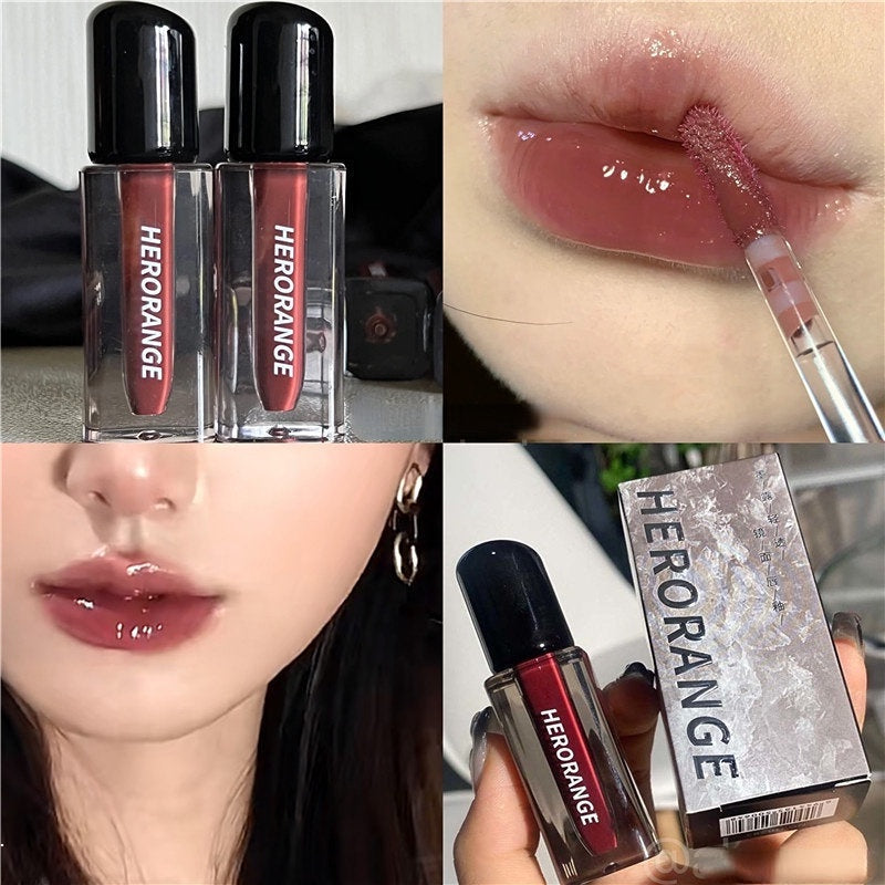 HERORANGE~ Small Square Tube Mirror Surface Lip Glaze Not Easy To Fade Fast Film Formation Lipstick Lip Gloss