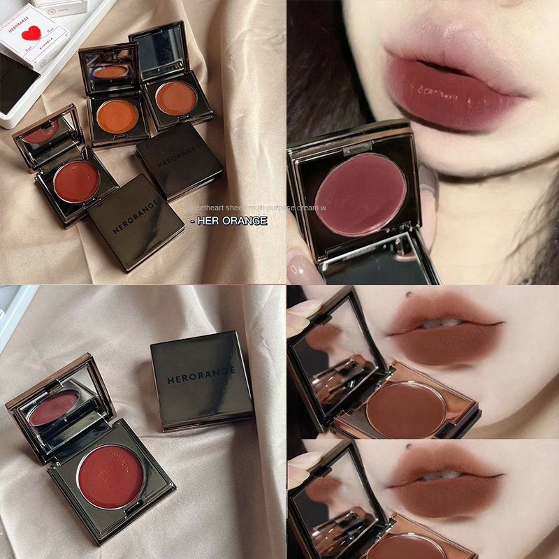 Herorange Small Square Box Lip Mud Nature Monochrome Blush Eye Shadow Lip Gloss Multi -purpose 6 -color