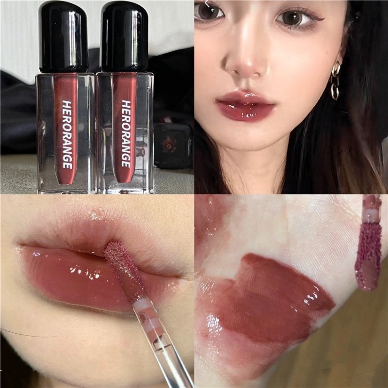 HERORANGE~ Small Square Tube Mirror Surface Lip Glaze Not Easy To Fade Fast Film Formation Lipstick Lip Gloss