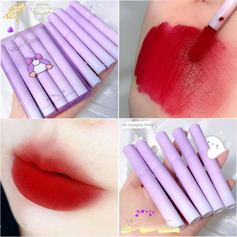 VONGEE Cute Duck Velvet Lip Glaze Matte Does Not Fade Non Stick Cup Lipstick Lip Gloss 5pcs