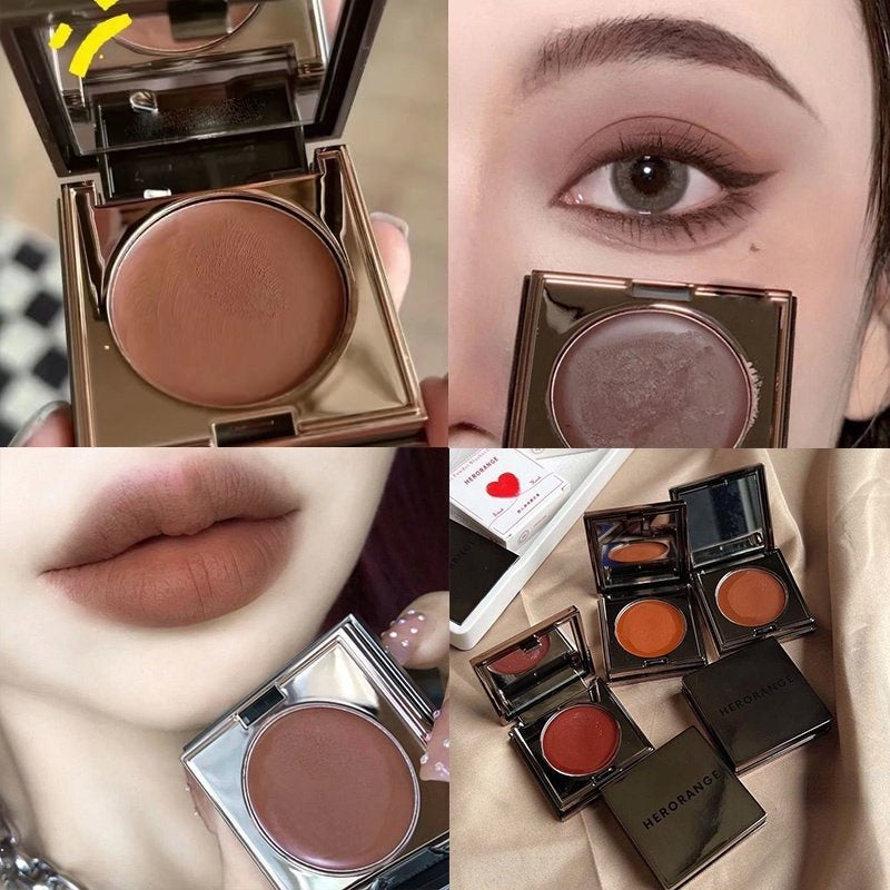 Herorange Small Square Box Lip Mud Nature Monochrome Blush Eye Shadow Lip Gloss Multi -purpose 6 -color