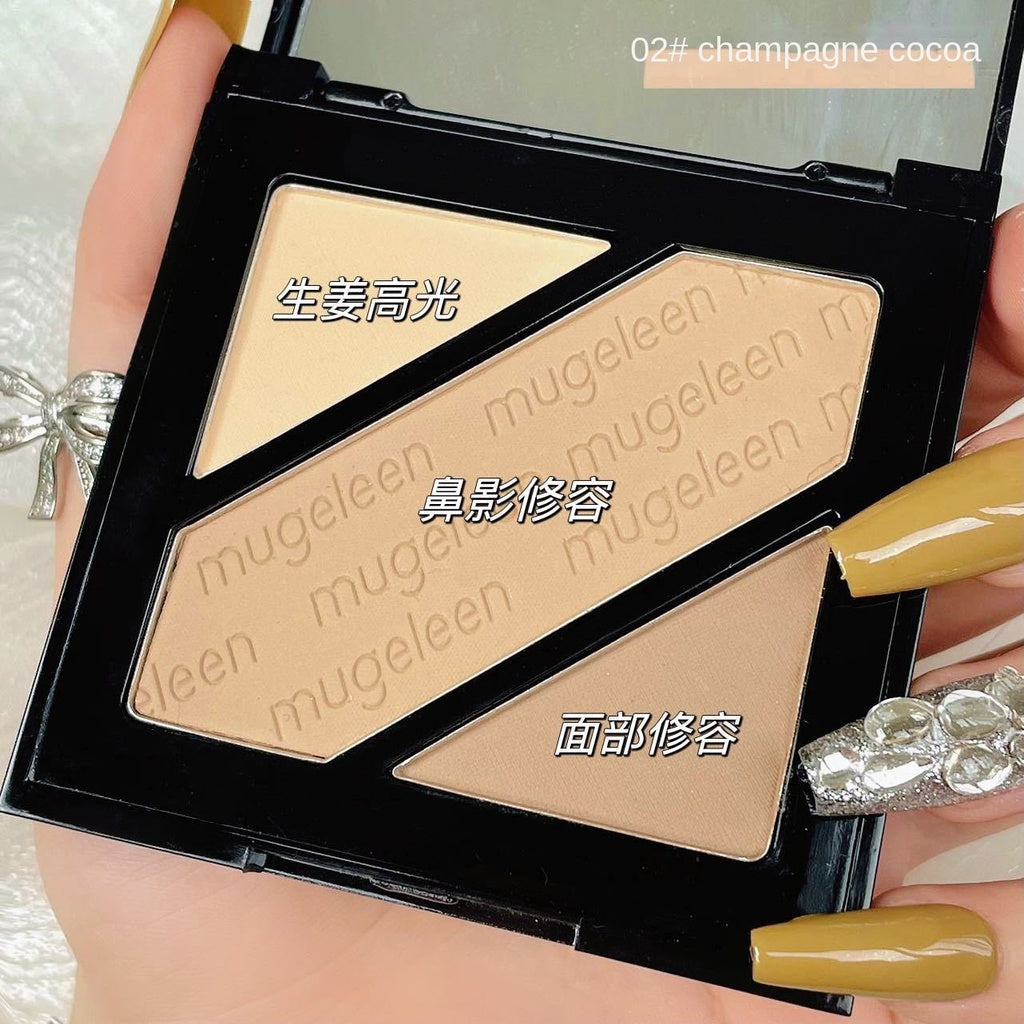 MUGE LEEN Tricolor Highlight Contouring Nose Shadow Matte Contouring Powder Comprehensive Disk Lasting