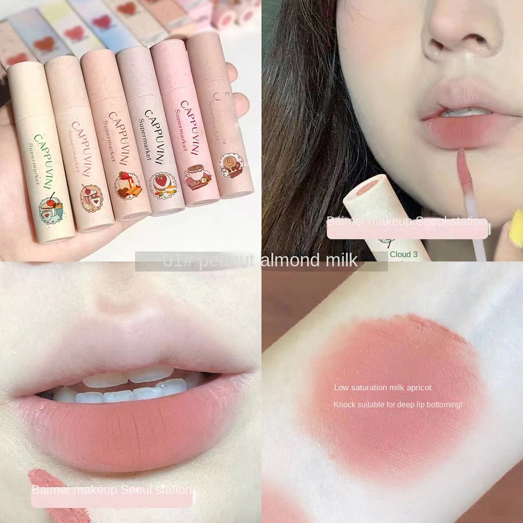 Cappuvini Pink Round Tube Lipstick Velor Matte Lip Glaze Honey Peach Lip Gloss