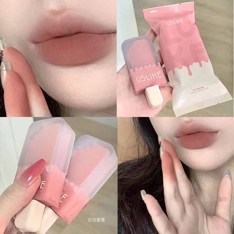 USLIKE~ Ice Cream Lip Glaze Matte Velor Lasting Lip Gloss 8-colors