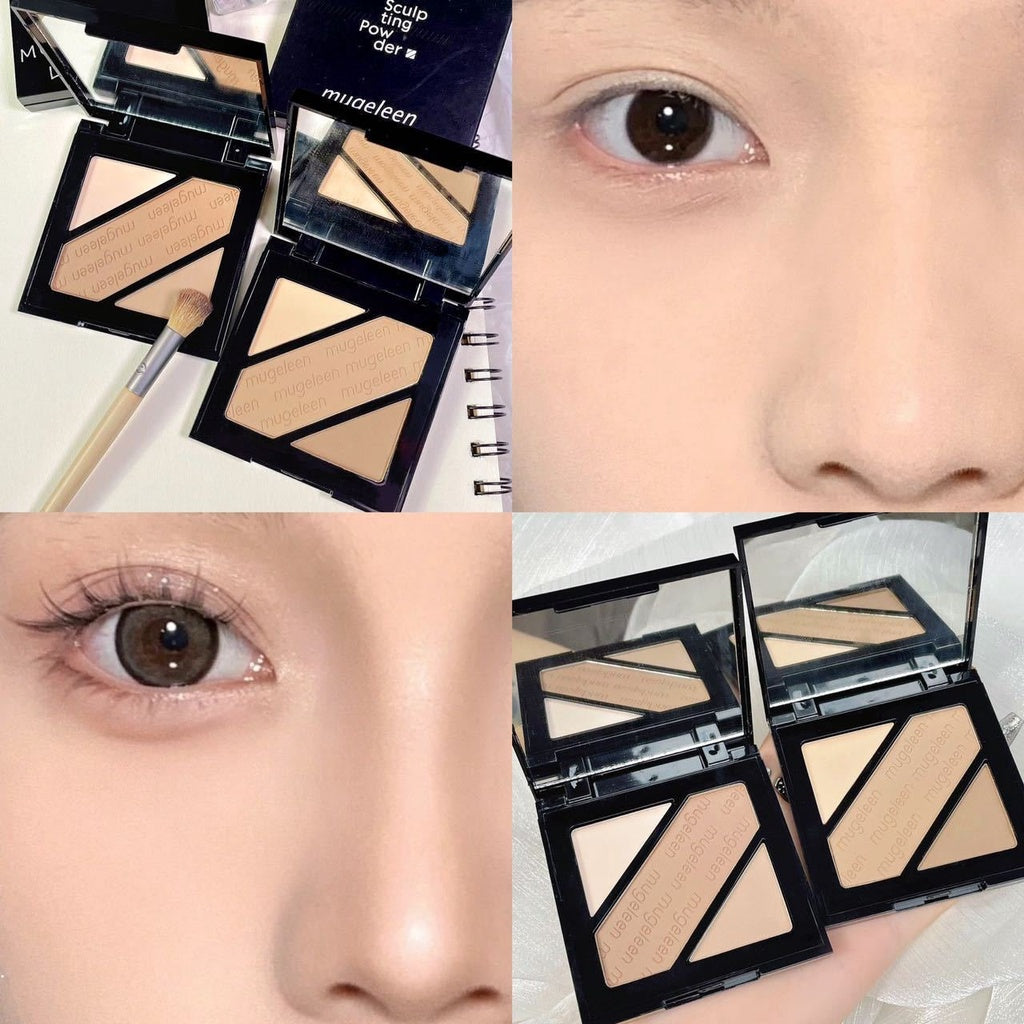 MUGE LEEN Tricolor Highlight Contouring Nose Shadow Matte Contouring Powder Comprehensive Disk Lasting