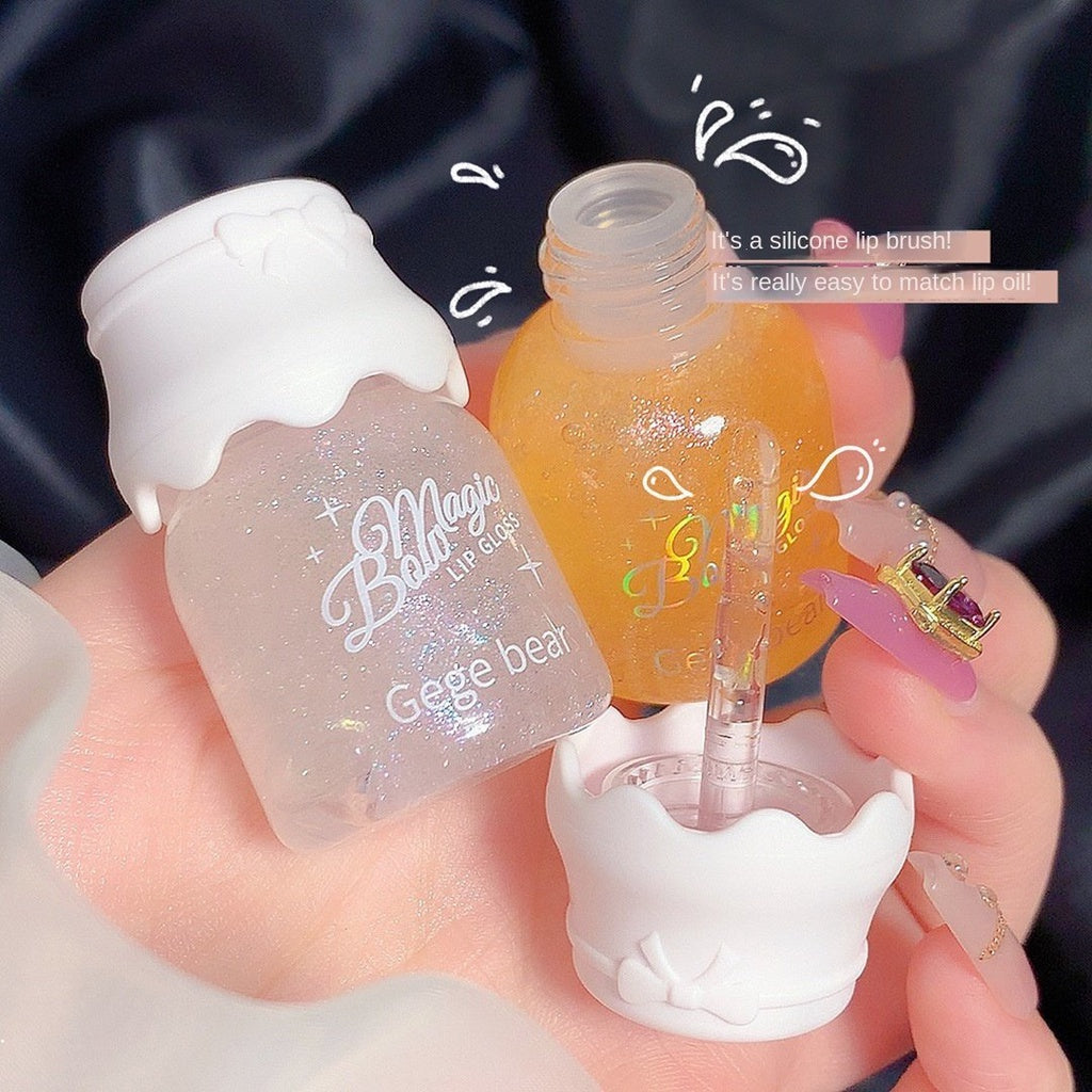 Gege Bear Bow Tie Small Round Tube Lip Gloss The Milky Way Fine Flash Shiny Moisturizing Lip Balm Lip Oil