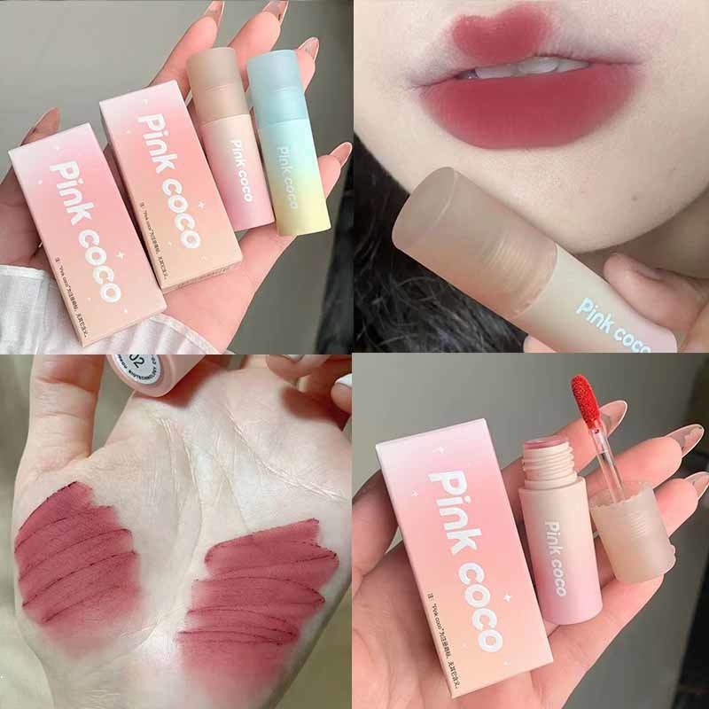 Pinkcoco Small Milk Cake Gradient Lip Glaze Matte Fog Surface Lip Mud Non-stick Cup Waterproof  Lip Gloss