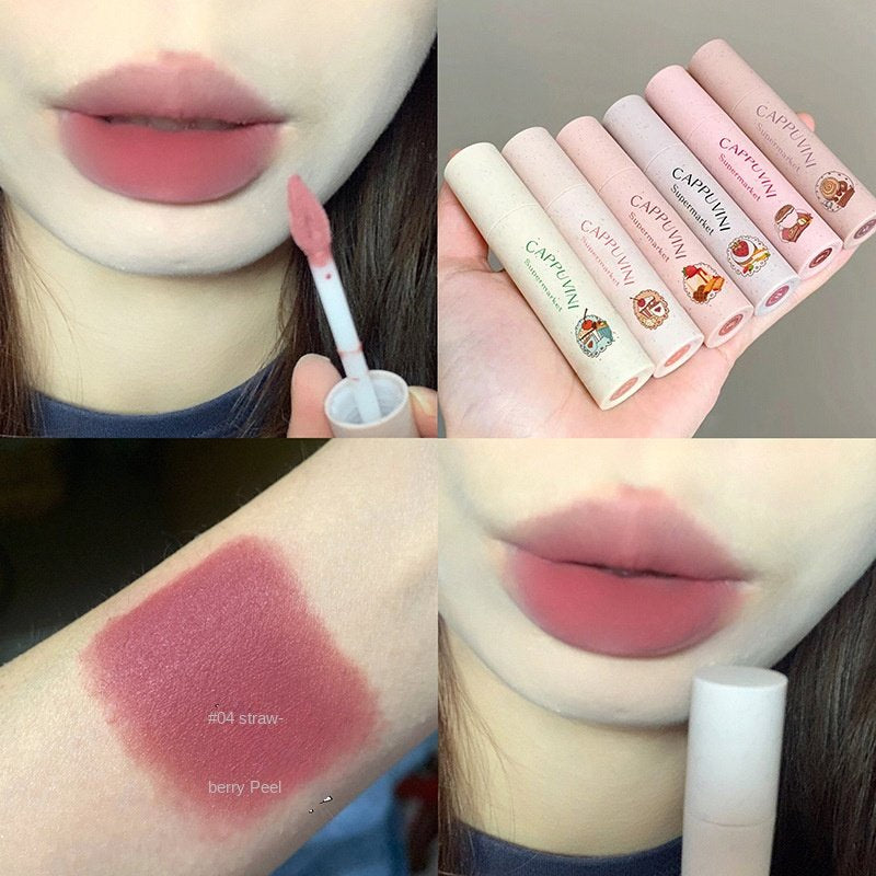 Cappuvini Pink Round Tube Lipstick Velor Matte Lip Glaze Honey Peach Lip Gloss