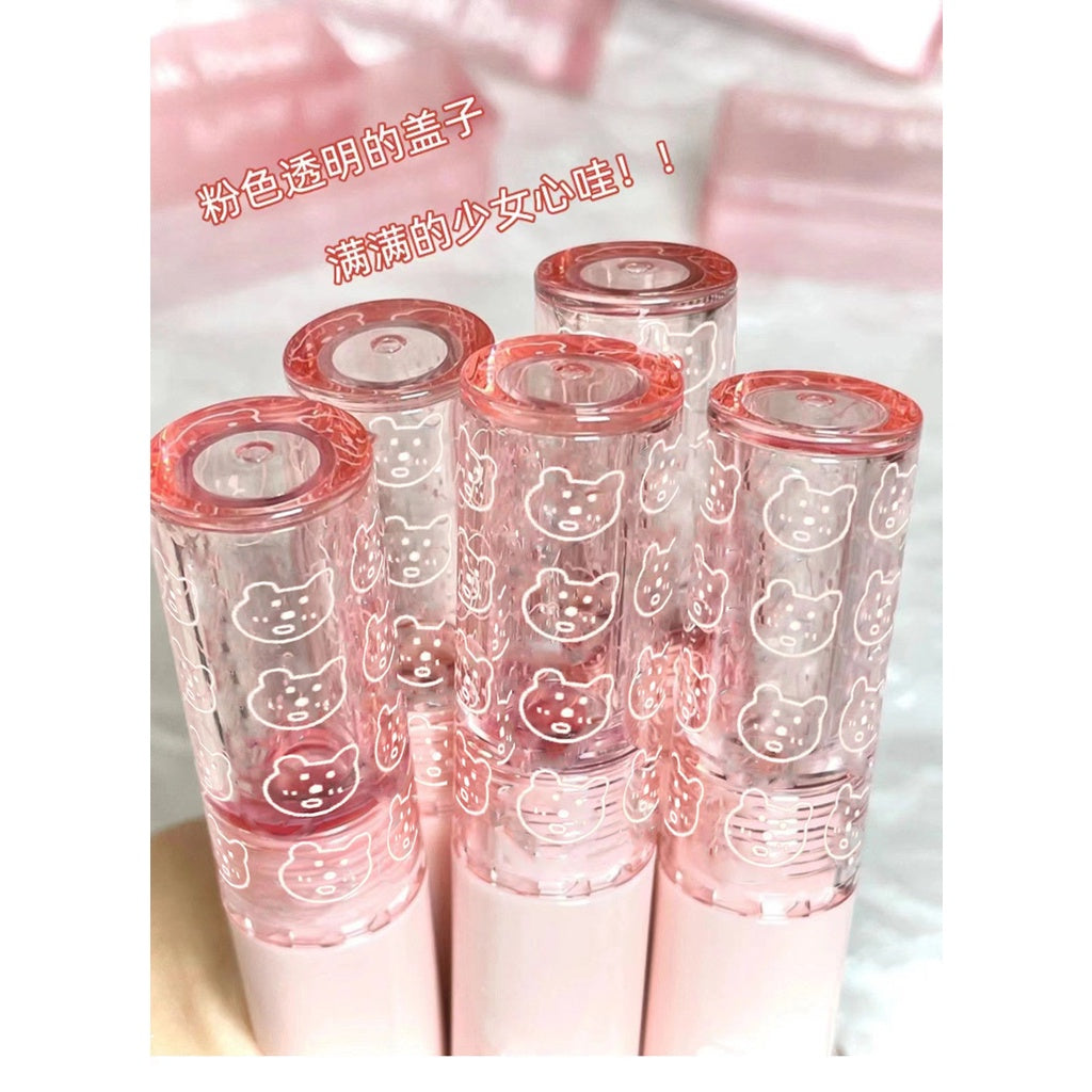 Cappuvini Cute Bear Bubble Lip Gloss Set Mirror Surface Moisturize Waterproof Lip Glaze 3pcs