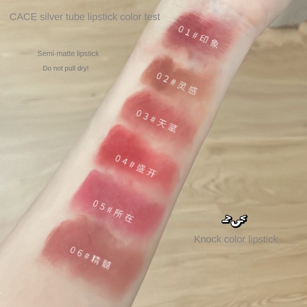 CACE Small Silver Tube Lipstick Matte Moisturize Lasting Lip Gloss