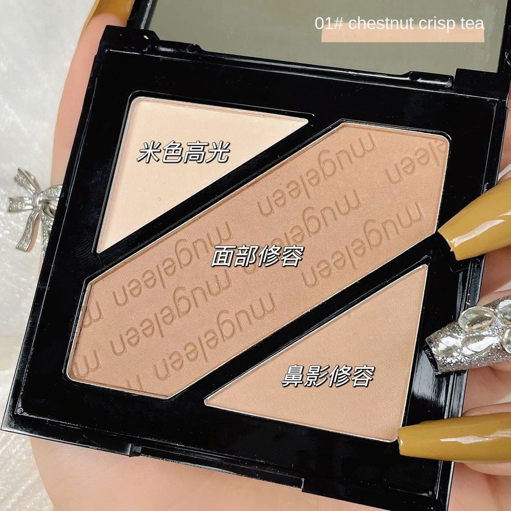 MUGE LEEN Tricolor Highlight Contouring Nose Shadow Matte Contouring Powder Comprehensive Disk Lasting