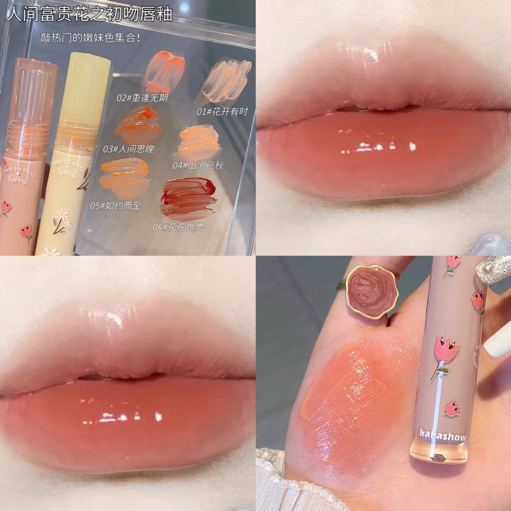 Kakashow Mirror Surface Lip Glaze Lip Gloss Moisturizing Moisturize Flower Lipstick