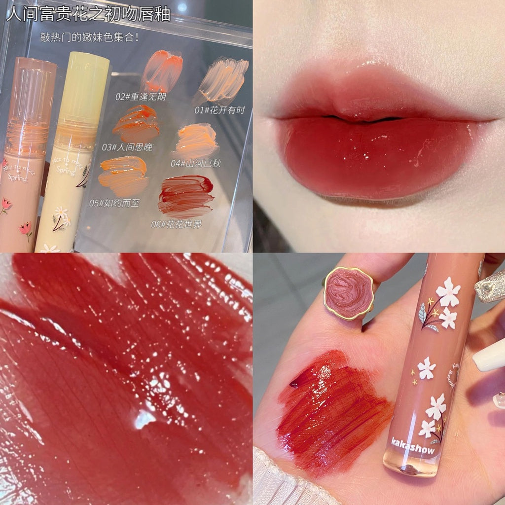 Kakashow Mirror Surface Lip Glaze Lip Gloss Moisturizing Moisturize Flower Lipstick