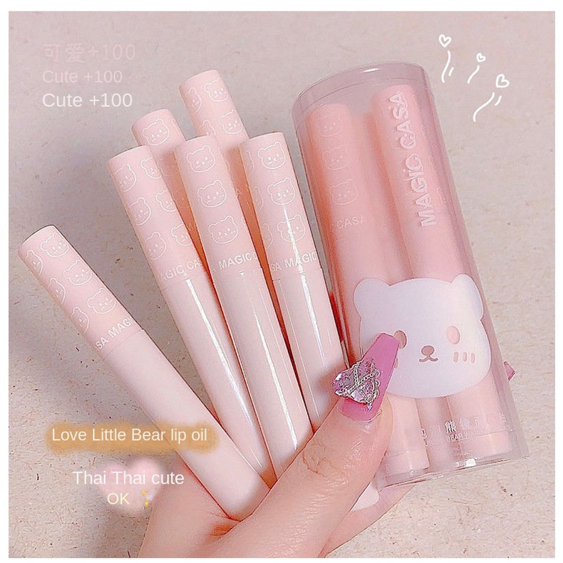 MAGIC CASA Cute Bubble Bear Mirror Surface Lip Glaze Transparent Moisturizing Lasting Not Easy To Fade Lip Gloss 6pcs