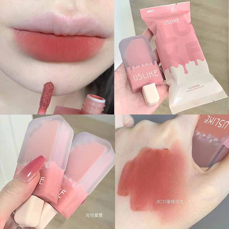 USLIKE~ Ice Cream Lip Glaze Matte Velor Lasting Lip Gloss 8-colors