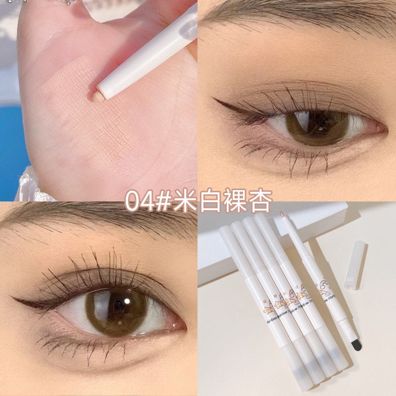 Kakashow Double Head Lying Silkworm Pen Eyeliner Highlight Brighten Pearlescent Water Proof Lasting No Smudge Eye Shadow with Brush Head